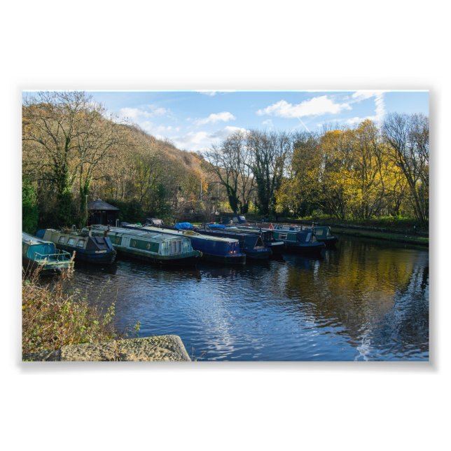 Narrowboats Moored at Salterhebble Basin Photo Print (Front)