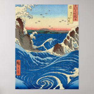 Naruto Whirlpools, Awa Province, 1855 by Hiroshige Poster