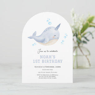 Narwal Under the sea first birthday invitation