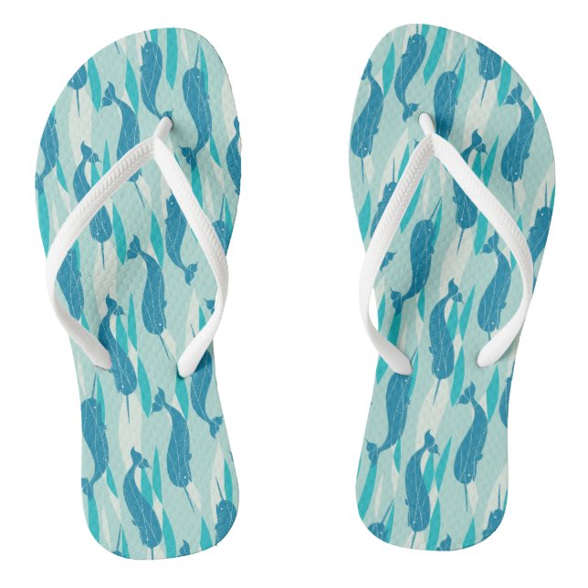 Narwhal Allover Print Flip Flops (Footbed)