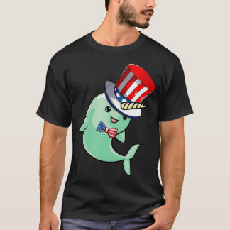 narwhal American Flag Hat Patriotic 4th Of July Ts T-Shirt