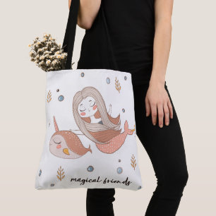 Narwhal and Mermaid Magical Friends Tote Bag