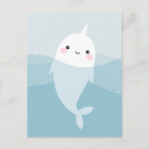 Narwhal and waves postcard