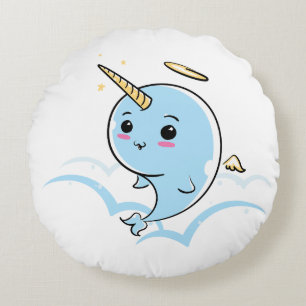 Narwhal Angel Cutie Round Cushion