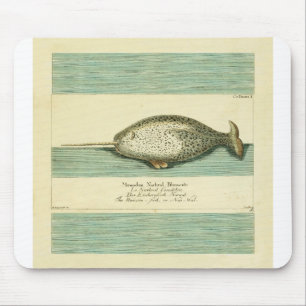 Narwhal Antique Whale Watercolor Painting Mouse Mat