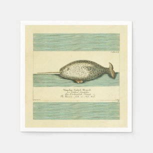 Narwhal Antique Whale Watercolor Painting Napkin