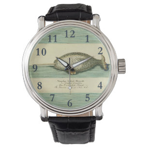 Narwhal Antique Whale Watercolor Painting Watch