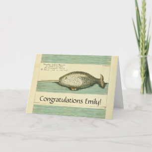 Narwhal Antique Whale Watercolor Scientific Art Card