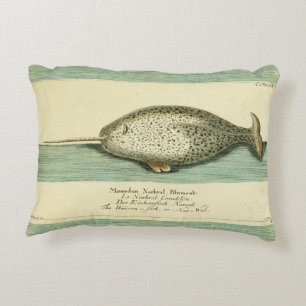 Narwhal Antique Whale Watercolor Scientific Art Decorative Cushion
