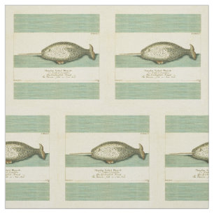 Narwhal Antique Whale Watercolor Scientific Art Fabric