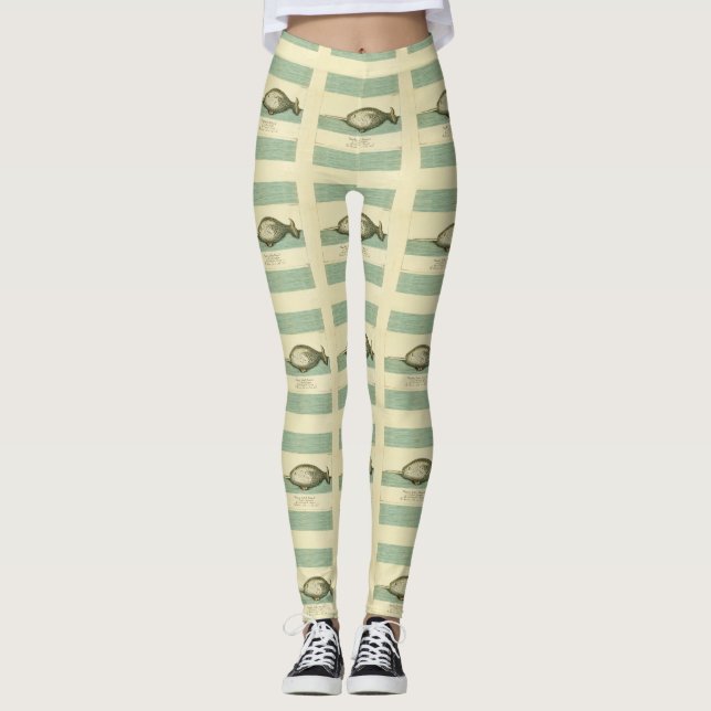 Narwhal Antique Whale Watercolor Scientific Art Leggings (Front)