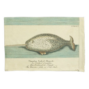 Narwhal Antique Whale Watercolor Scientific Art Pillowcase