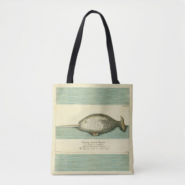 Narwhal Antique Whale Watercolor Scientific Art Tote Bag (Front)