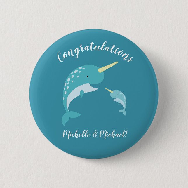 Narwhal Baby Shower 6 Cm Round Badge (Front)