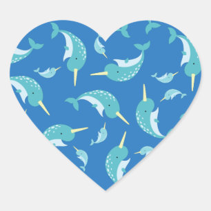 Narwhal Baby Shower Blue Boy Heart Sticker