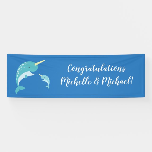 Narwhal Baby Shower Blue Boy Whale Banner (Horizontal)