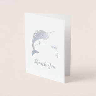 Narwhal Baby Shower Blue Boy Whale Foil Card