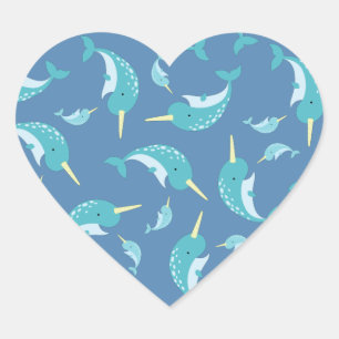 Narwhal Baby Shower Blue Boy Whale Heart Sticker