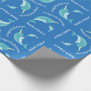 Narwhal Baby Shower Blue Boy Whale Wrapping Paper
