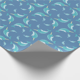 Narwhal Baby Shower Blue Boy Whale Wrapping Paper