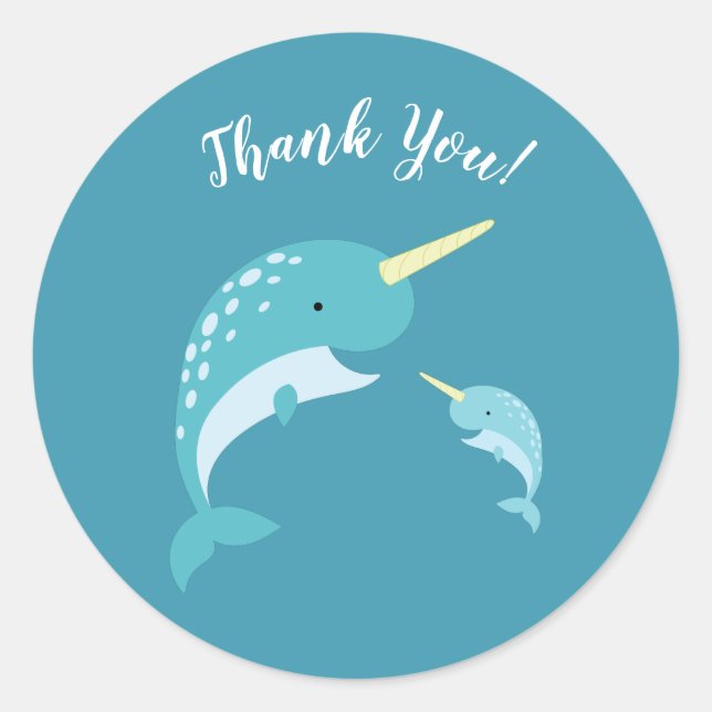 Narwhal Baby Shower Classic Round Sticker (Front)