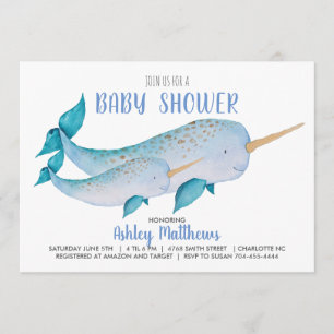 Narwhal baby shower invitation
