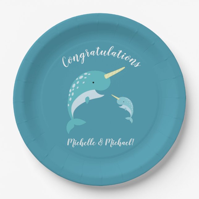 Narwhal Baby Shower Paper Plate (Front)