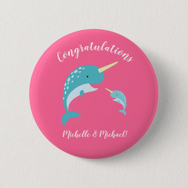 Narwhal Baby Shower Pink Girl Cute 6 Cm Round Badge (Front)