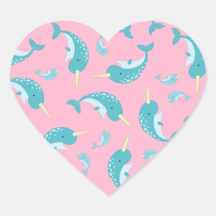 Narwhal Baby Shower Pink Girl Whale Heart Sticker