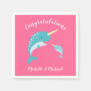 Narwhal Baby Shower Pink Girl Whale Napkin