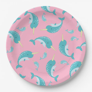 Narwhal Baby Shower Pink Girl Whale Paper Plate