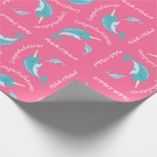 Narwhal Baby Shower Pink Girl Whale Wrapping Paper
