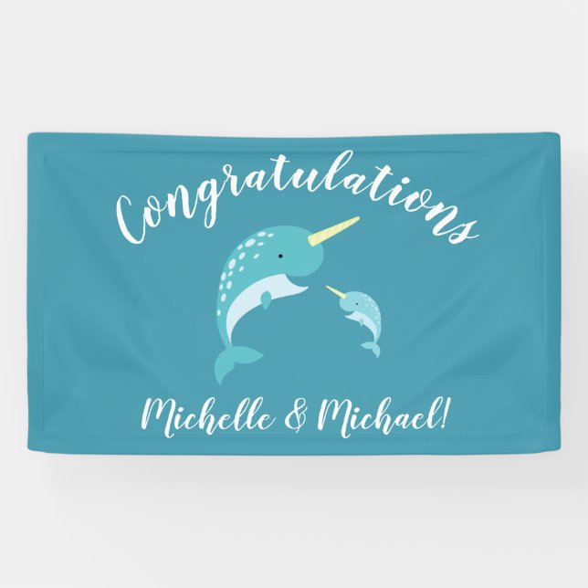 Narwhal Baby Shower Yellow Gender Neutral Whale Banner (Horizontal)