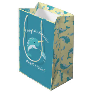 Narwhal Baby Shower Yellow Gender Neutral Whale Medium Gift Bag