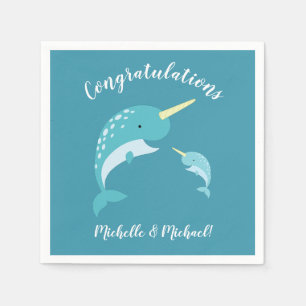 Narwhal Baby Shower Yellow Gender Neutral Whale Napkin