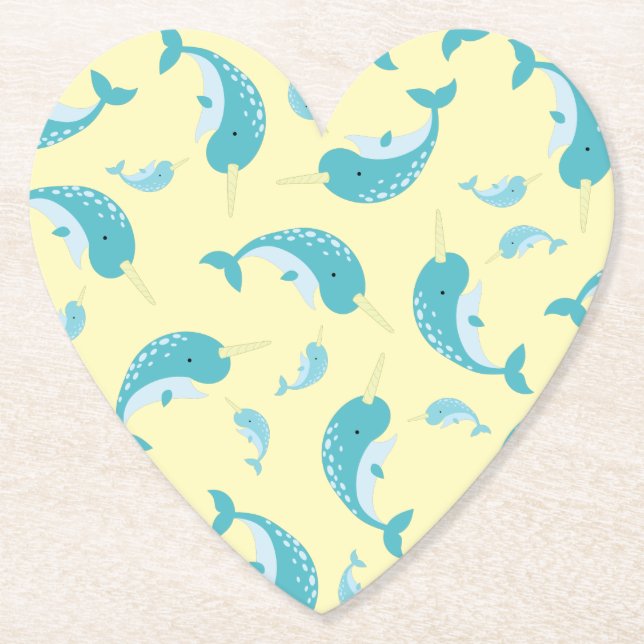 Narwhal Baby Shower Yellow Gender Neutral Whale Paper Coaster (Front)
