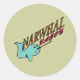 Narwhal Bacon Retro Logo Classic Round Sticker