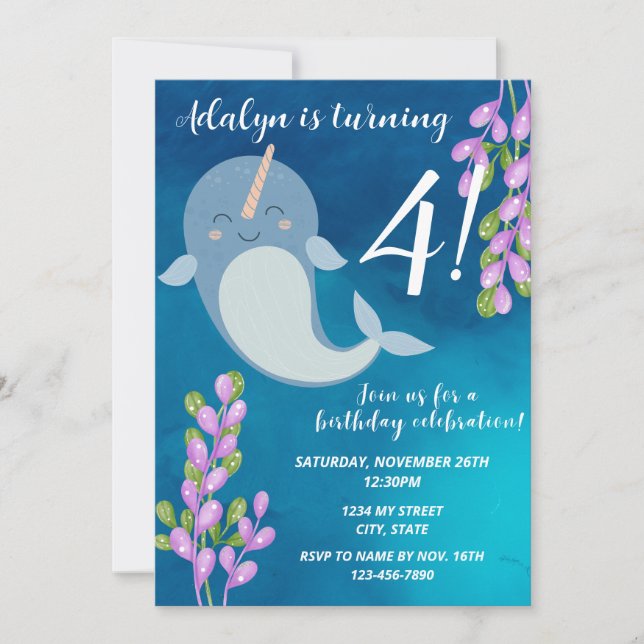 Narwhal Birthday Invitation (Front)