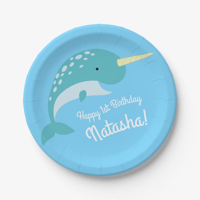 Narwhal Birthday Party Paper Plate (Front)