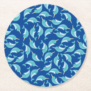Narwhal Birthday Party Round Paper Coaster