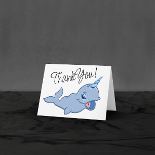 Narwhal Blue Adorable Baby Kawaii Ocean Animal Thank You Card