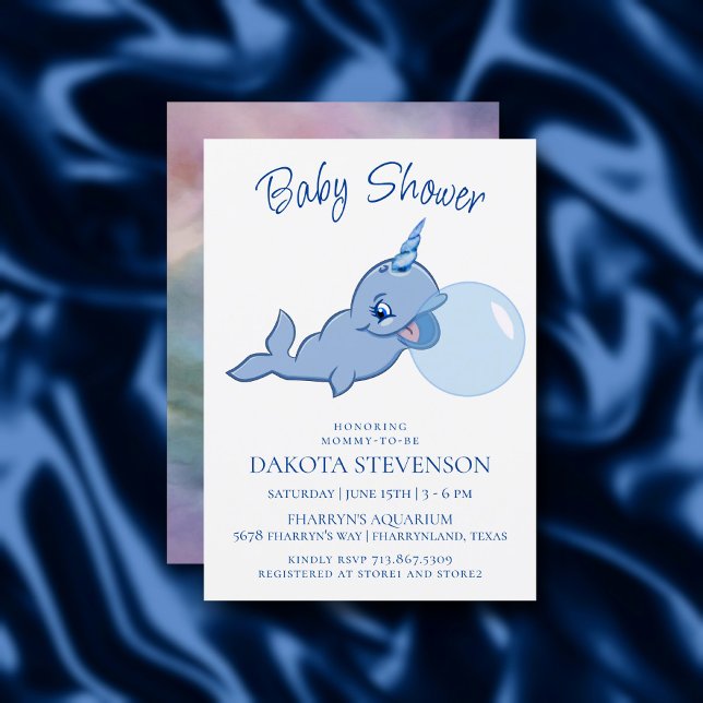 Narwhal Blue | Adorable Bubble Gum Baby Kawaii Invitation (Creator Uploaded)