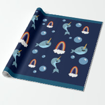 Narwhal, Bubbles and rainbow wrapping paper