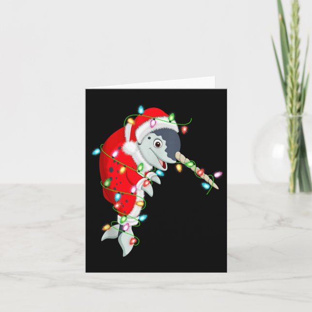 Narwhal Christmas Lights Santa Costume Cute Animal Card (Front)