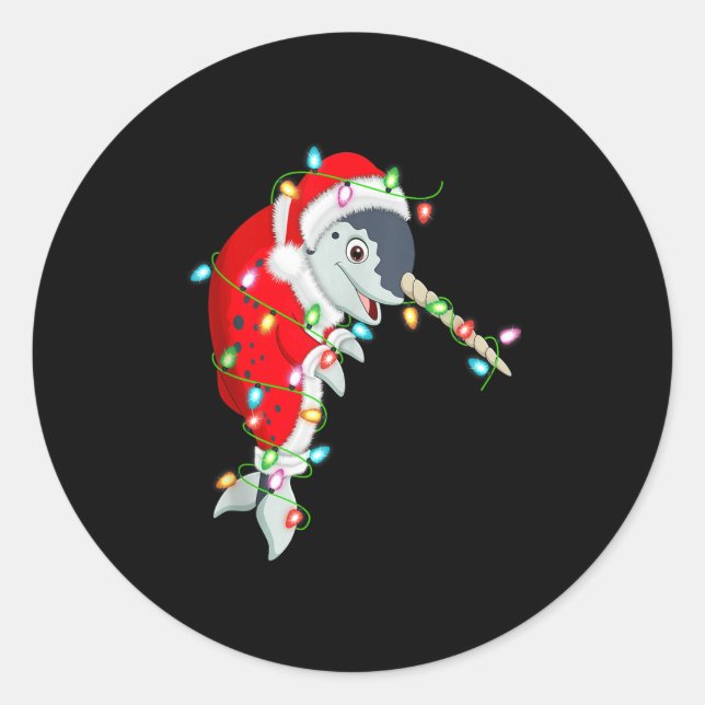 Narwhal Christmas Lights Santa Costume Cute Animal Classic Round Sticker (Front)