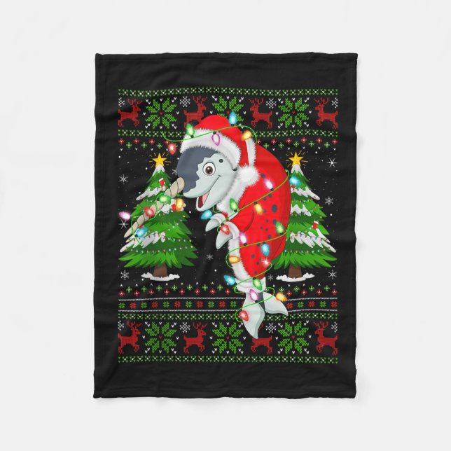 Narwhal Christmas Lights Santa Costume Ugly Xmas S Fleece Blanket (Front)