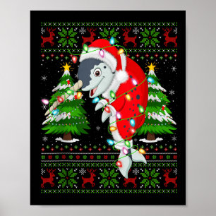 Narwhal Christmas Lights Santa Costume Ugly Xmas S Poster