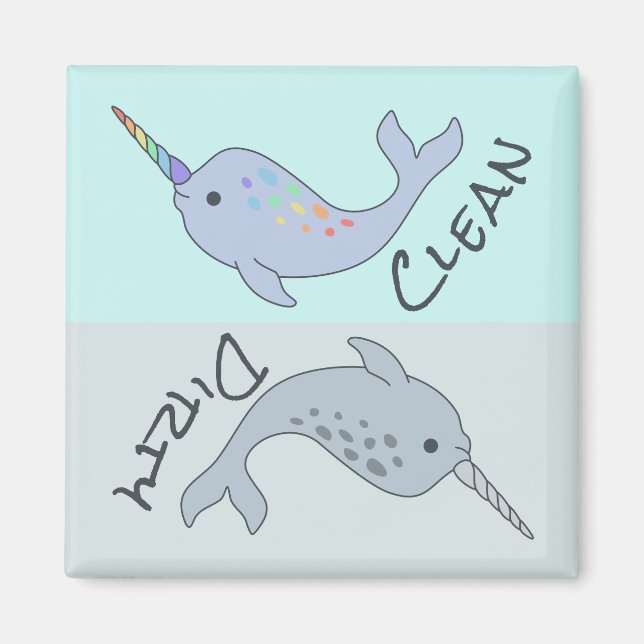 Narwhal Clean Dirty Dishwasher Magnet (Front)