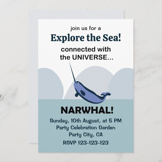 Narwhal Connected With The Universe Narwhal Invitation (Front/Back)