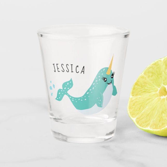 Narwhal Cute Sea Unicorn Shot Glass (Front)
